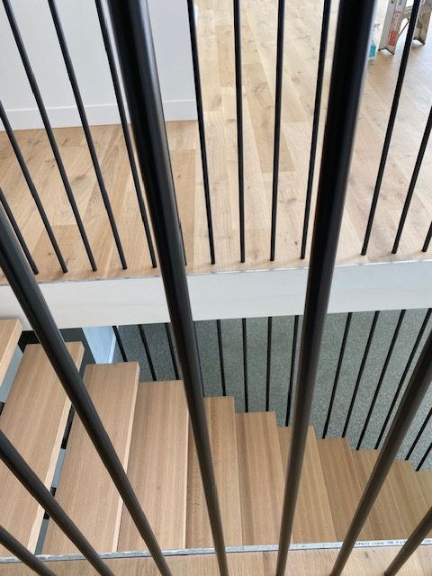 Timber stair treads with steel balustrade from above