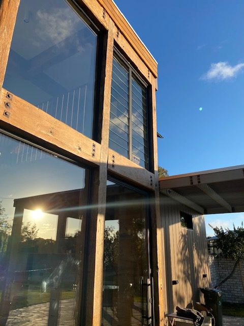 Timber-framed window and glazing detail